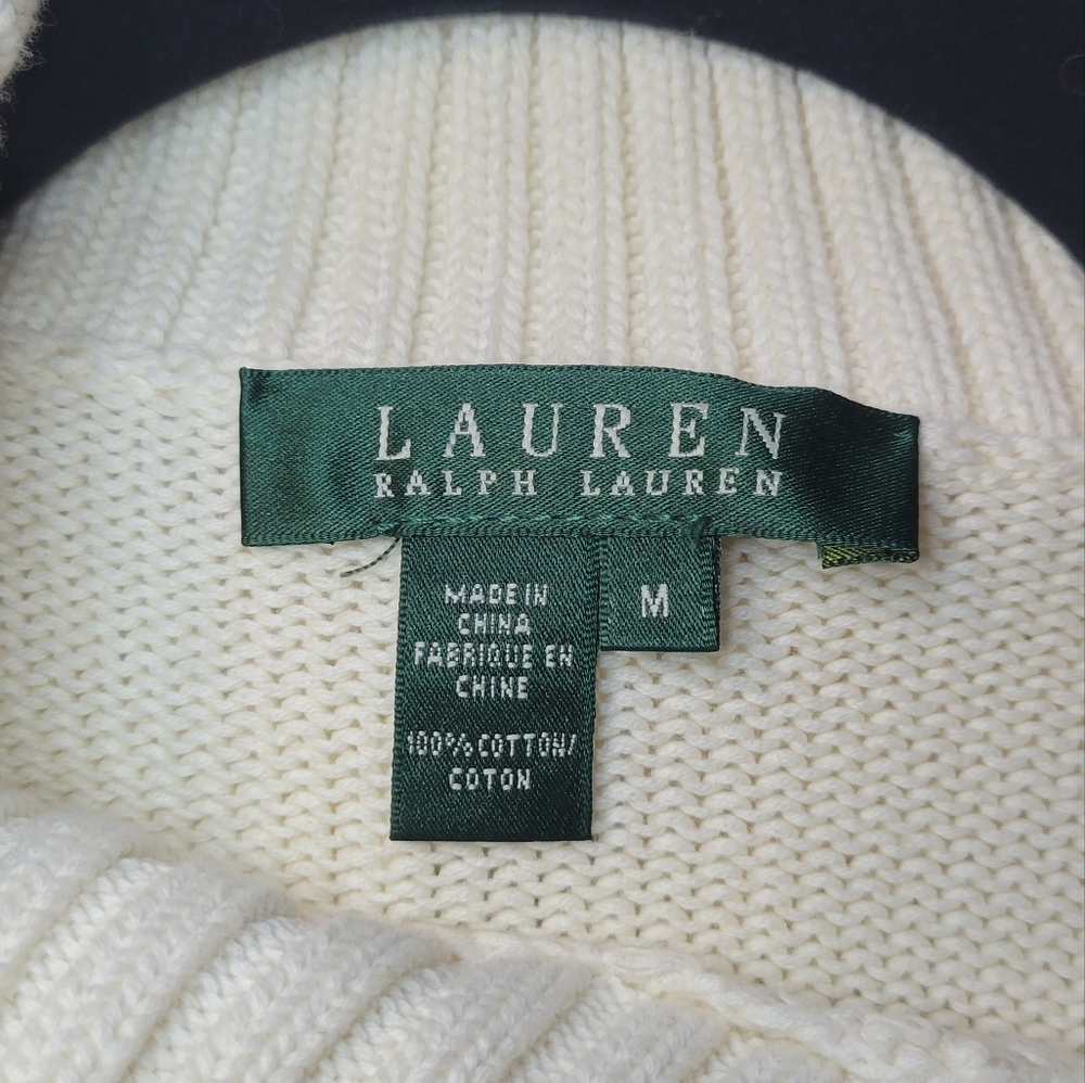 Ralph Lauren Cream Color Silver Button Mock Turtleneck Sweater Size Medium - Picture 4 of 10